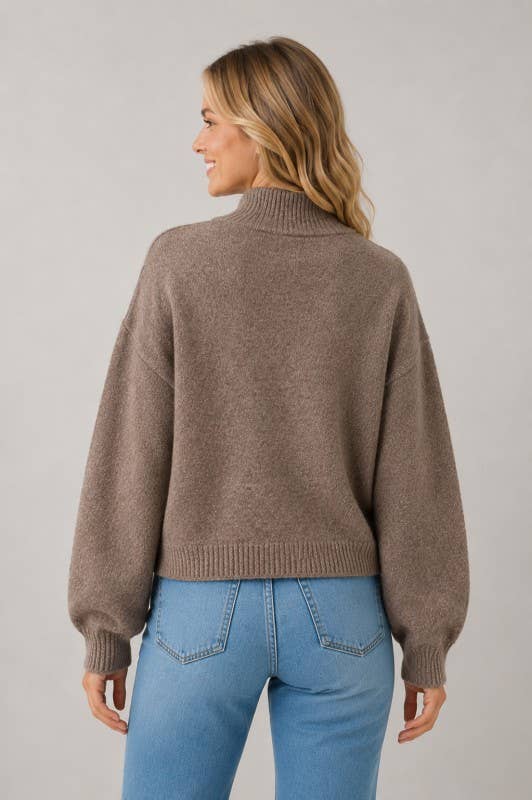 Mock-Neck Button-Up Cardigan