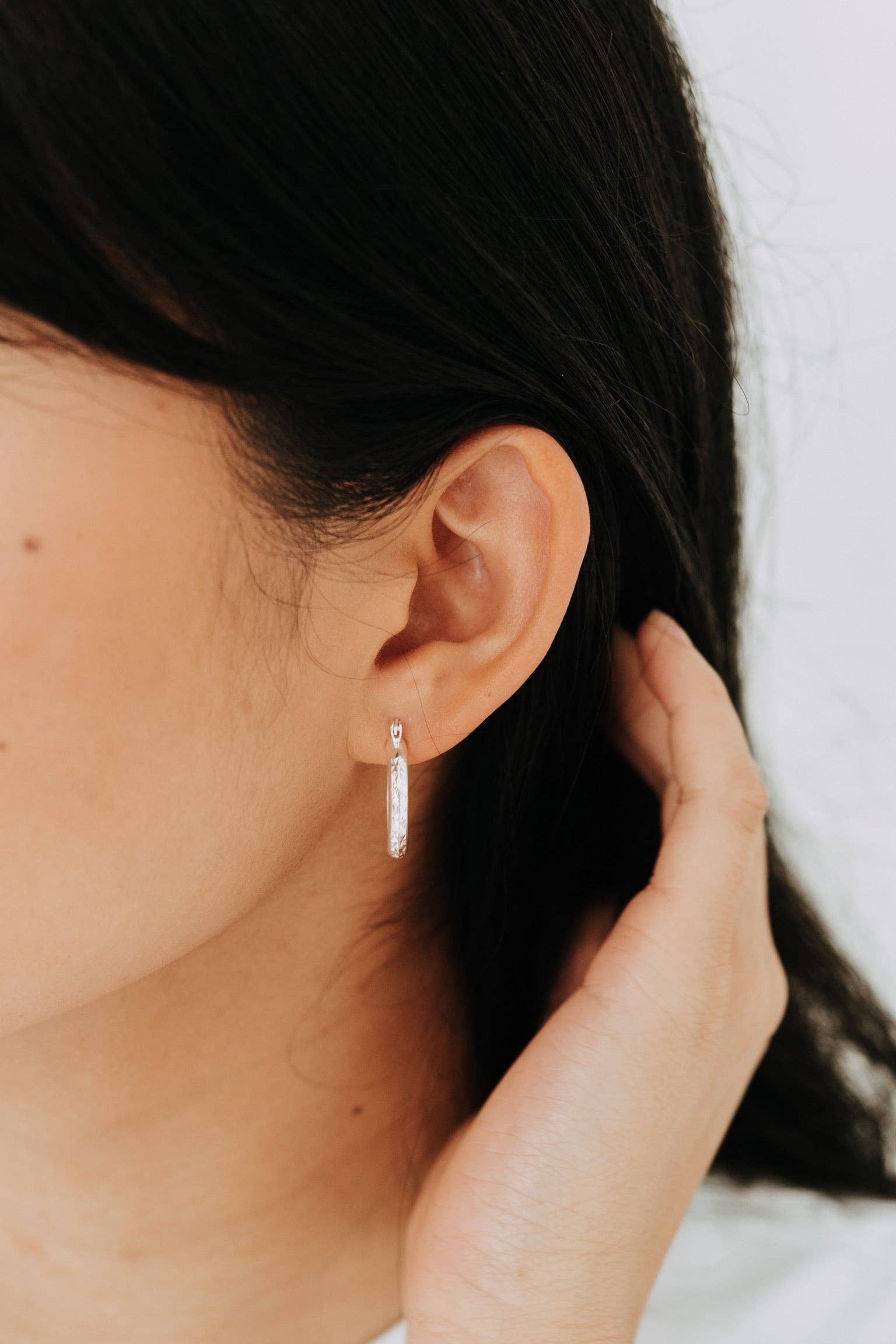Sterling Silver Etched Hoops 15mm | Textured Shine