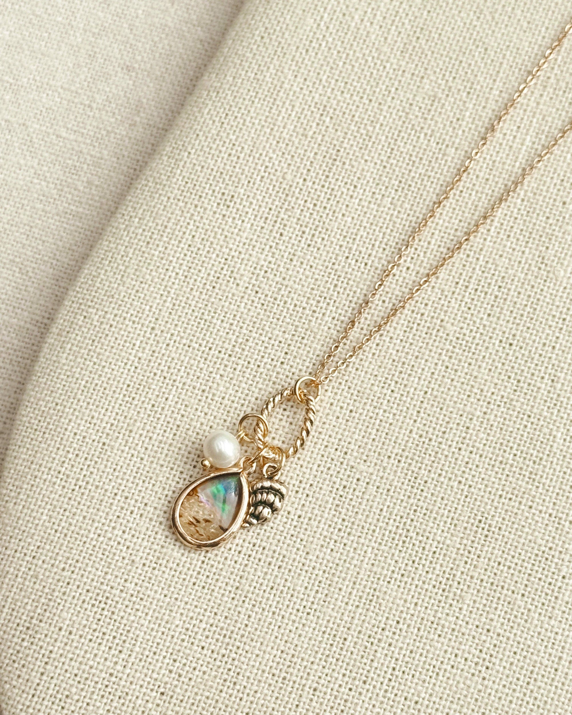 Gold Abalone Shell Charm Pearl Necklace