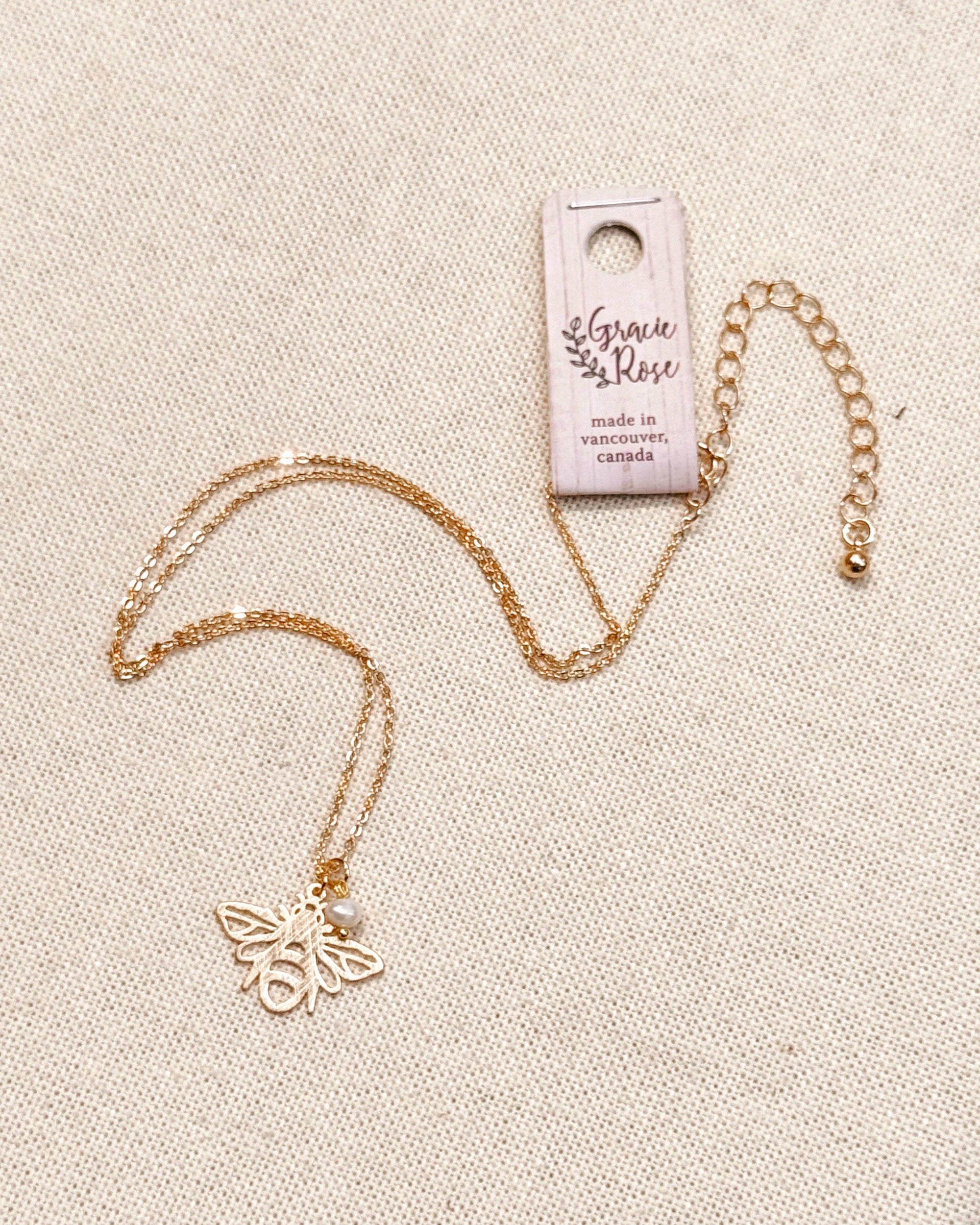 Textured Brass Bee Gold Charm Necklace