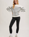STRIPED SIDE SLIT KNIT SWEATER PULLOVER