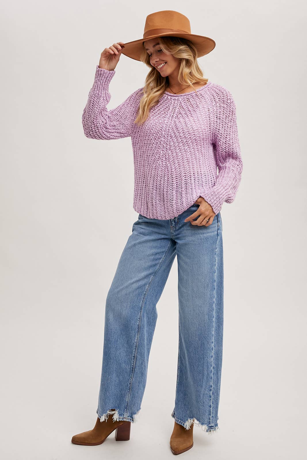 Raglan Cut Open Knit Sweater Pullover