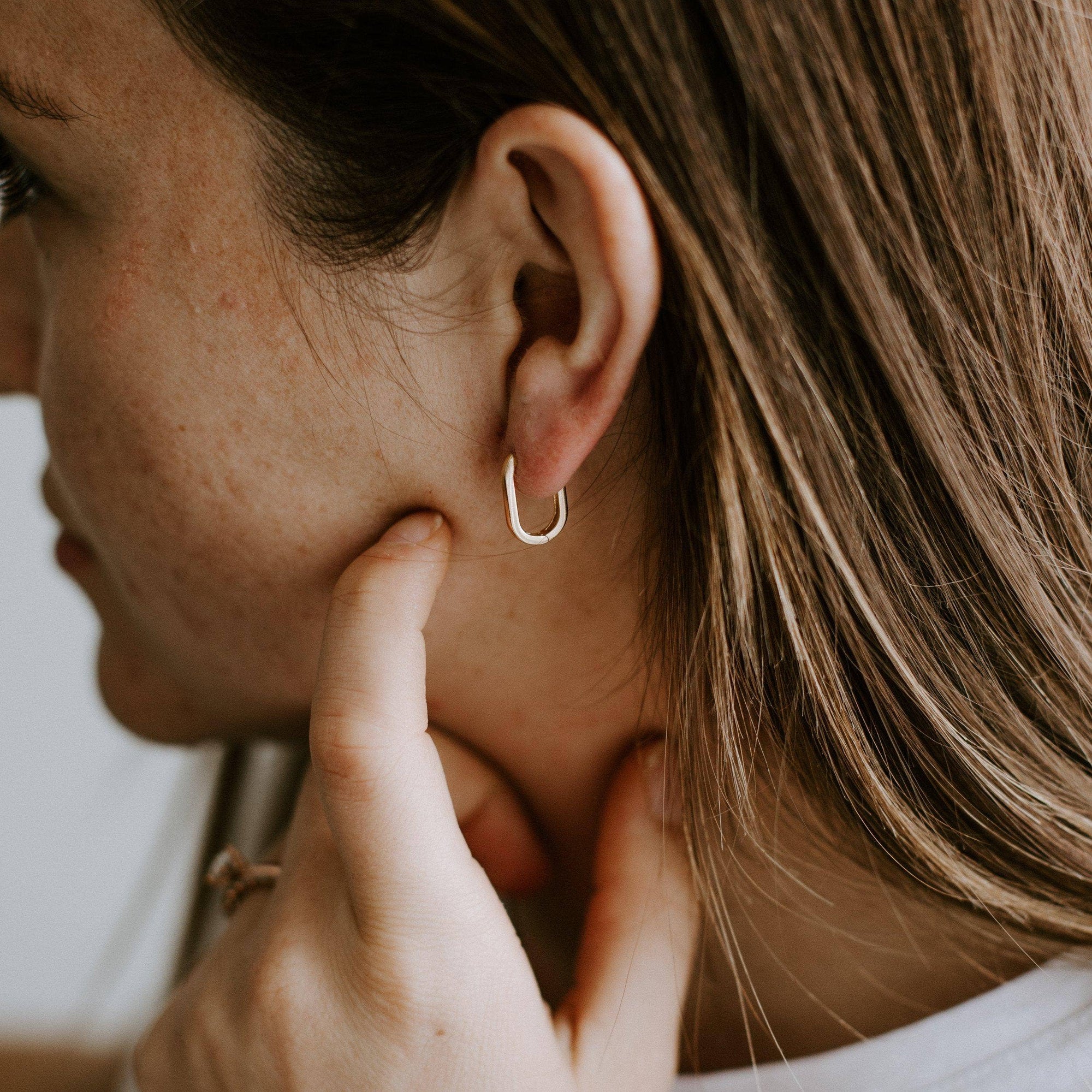 Rectangle Huggie Hoops – Gold Filled Minimal