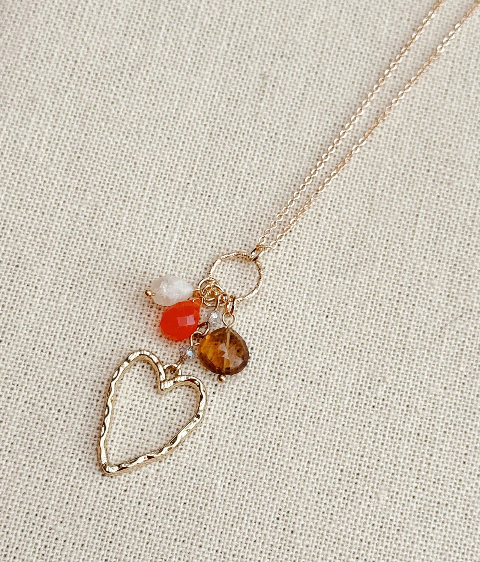 Mixed Gem Heart Charm Necklace
