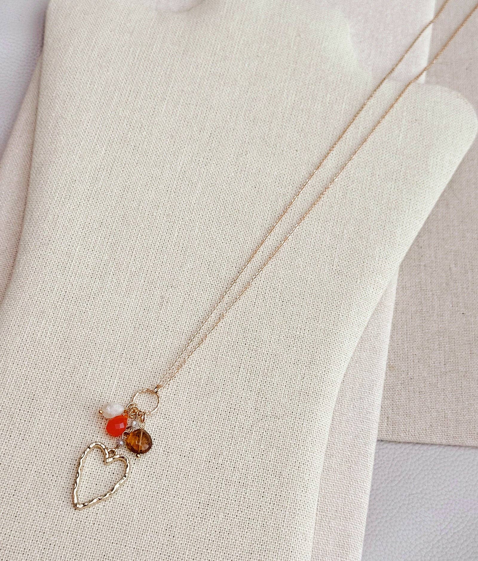 Mixed Gem Heart Charm Necklace