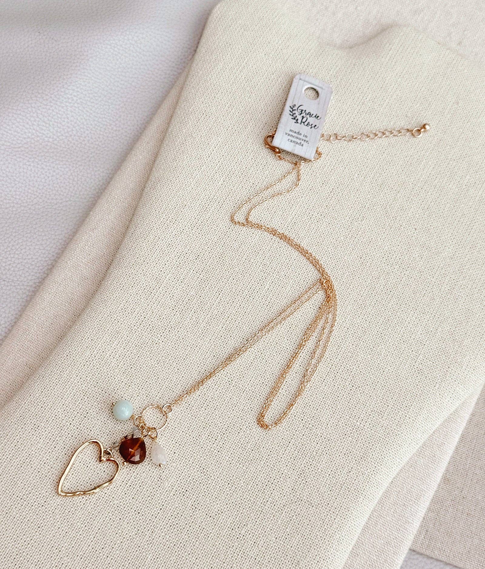 Mixed Gem Heart Charm Necklace