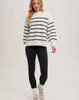 STRIPED SIDE SLIT KNIT SWEATER PULLOVER