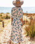 Floral Front Knot Kimono Sleeve Midi Dress