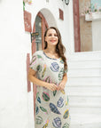 Leaves Short Sleeve Linen Dress