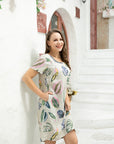 Leaves Short Sleeve Linen Dress