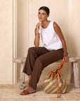Rattan Sling Bag - Brown Diagonal Stripe Pattern