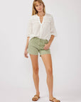 3/4 Sleeve Cotton Clip Dot Button-Down Blouse