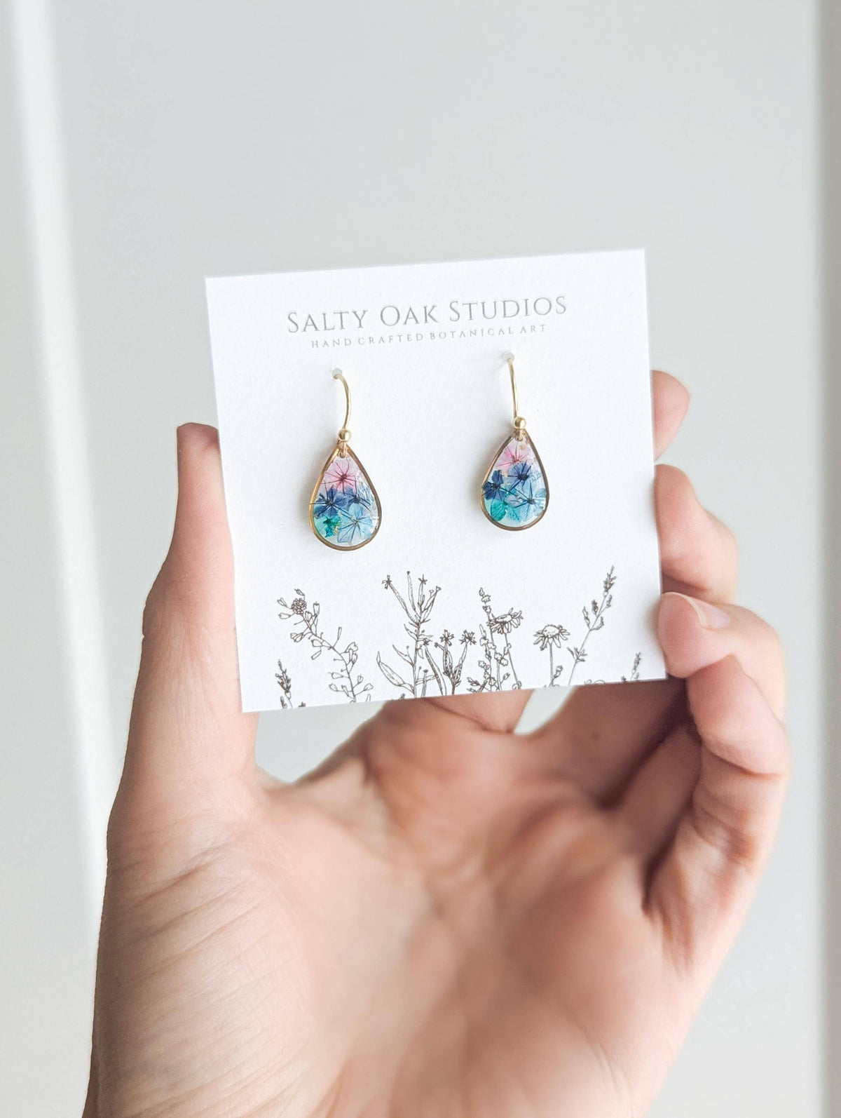 Colourful Real Flowers Teardrop Earrings - Random Colors