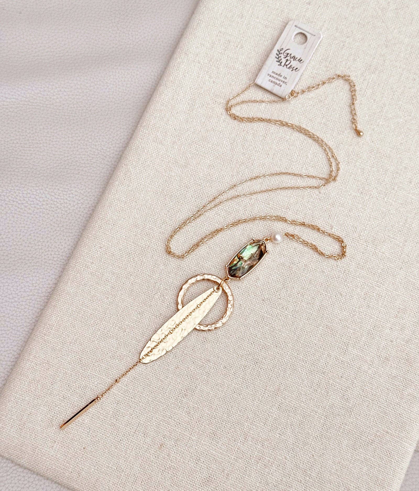 Geometric Charm Necklace with Abalone Accent – Gold