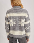 FAIR ISLE FUZZY KNIT FRONT ZIPPER CARDIGAN