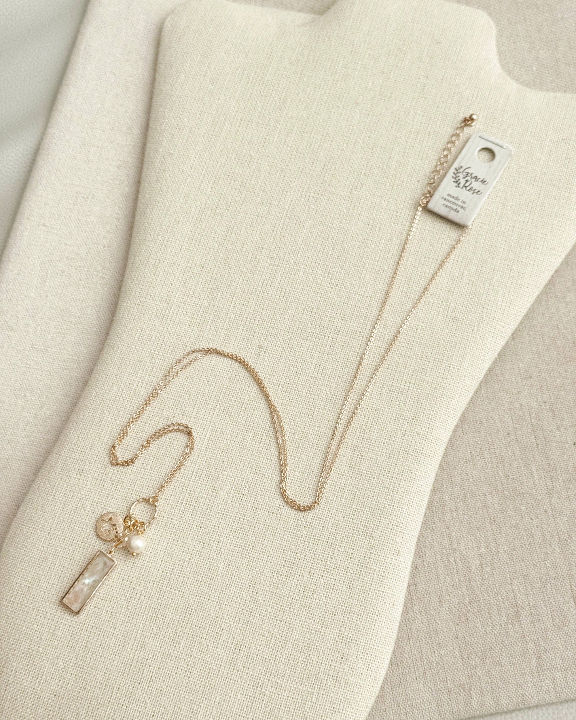 Gold Mother of Pearl Bar Pendant Necklace