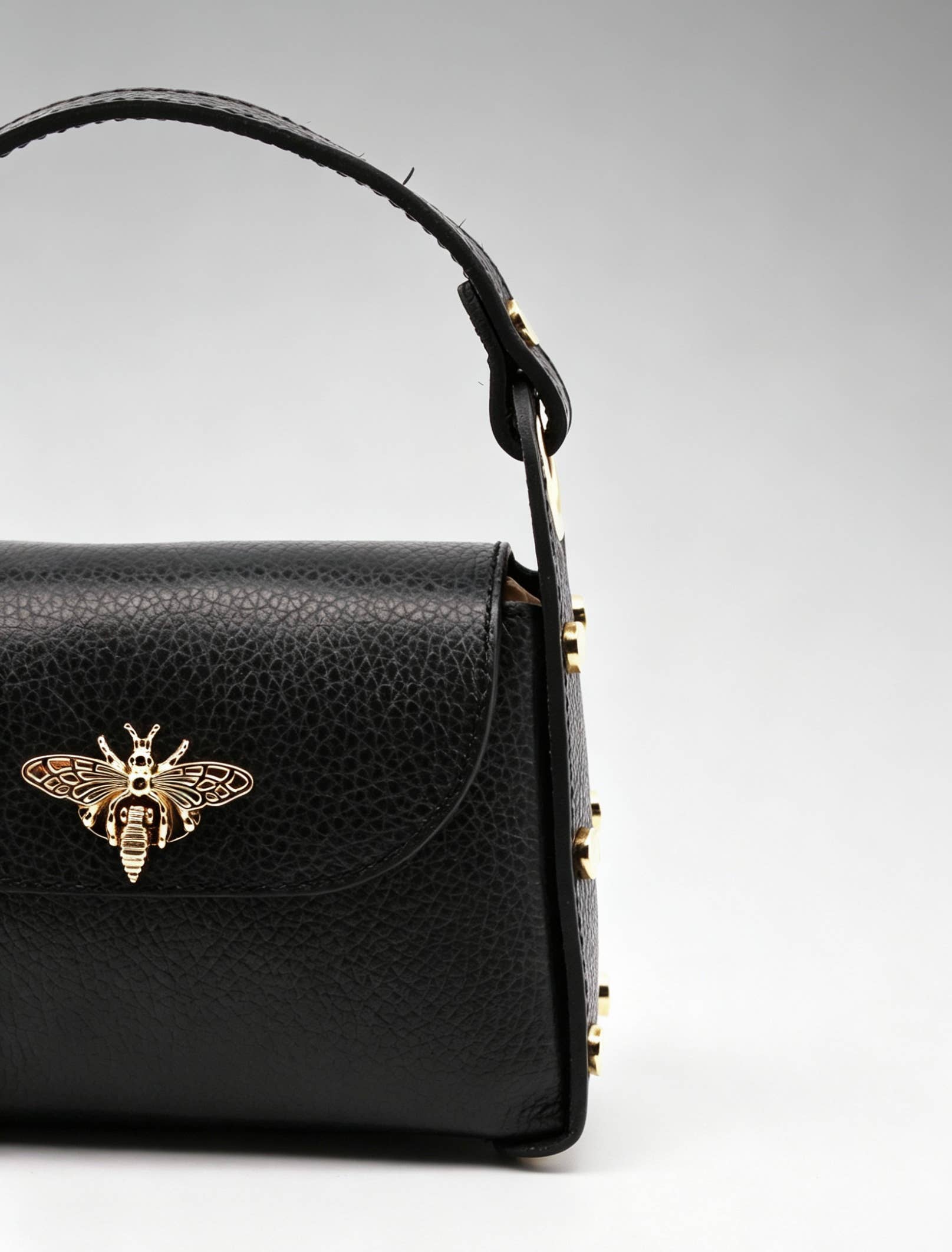Bee Happy Mini Leather Crossbody Bag with Gold Bee Clasp