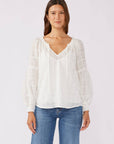 Smocked Split Neck Long Sleeve Blouse