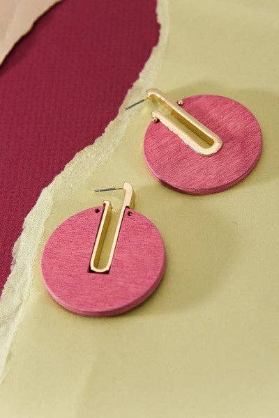 Gold Wood Circle Earrings