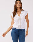 Embroidered Button Front Cutout Top