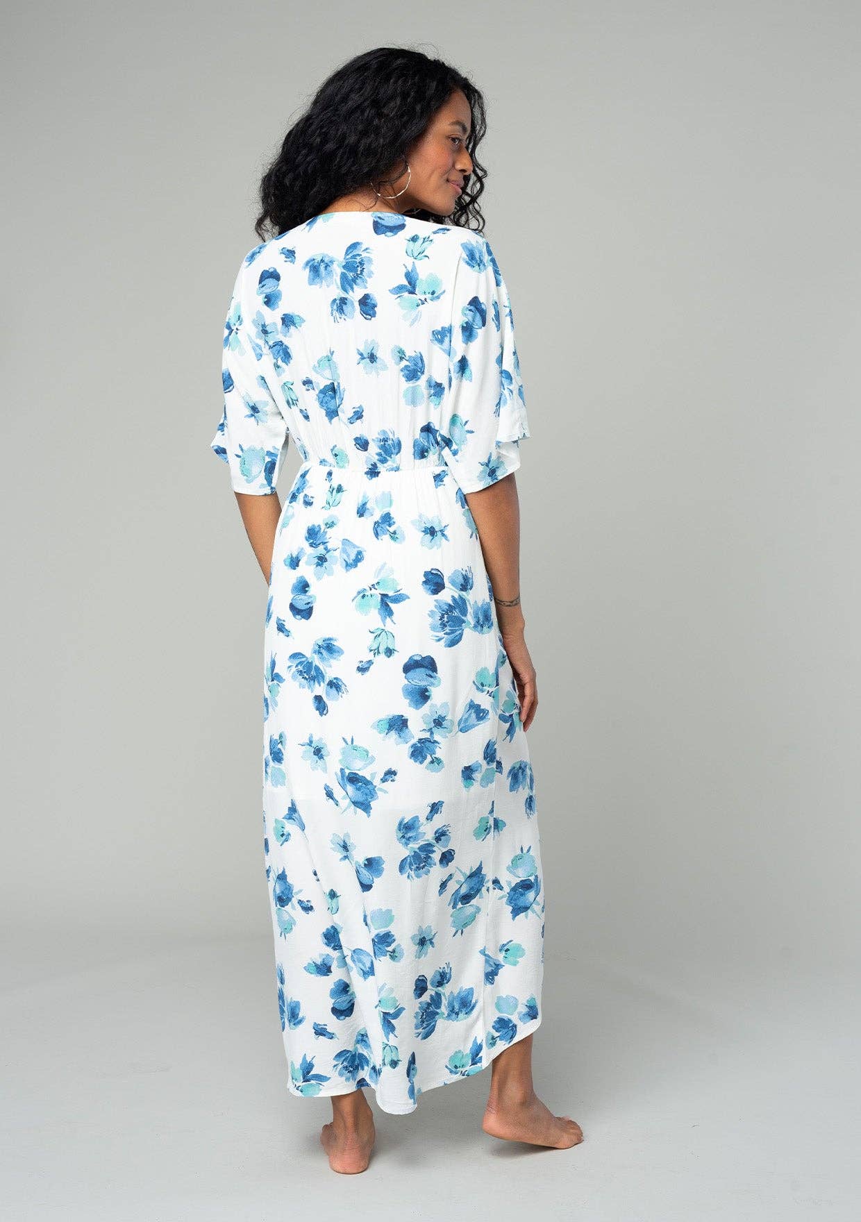 Floral Front Knot Kimono Sleeve Midi Dress