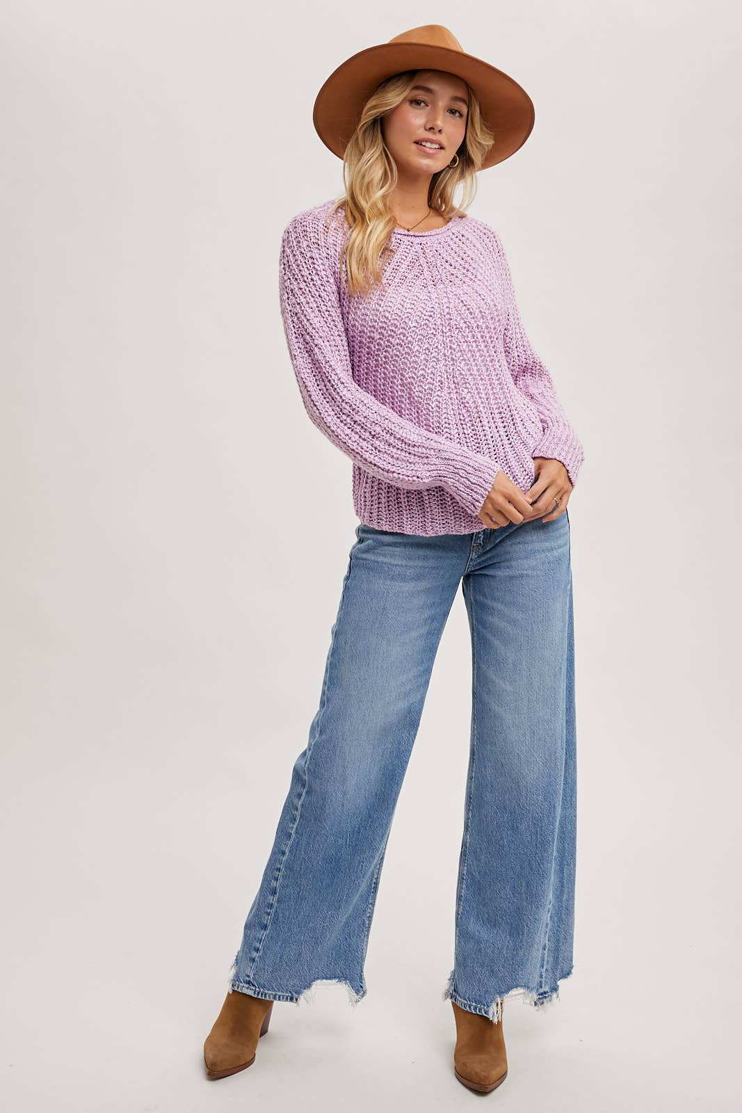 Raglan Cut Open Knit Sweater Pullover