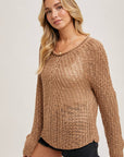 Raglan Cut Open Knit Sweater Pullover