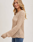 Raglan Cut Open Knit Sweater Pullover