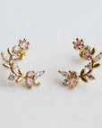 Vintage Inspired Cubic Zirconia Flower Leaf C-Shape Earrings