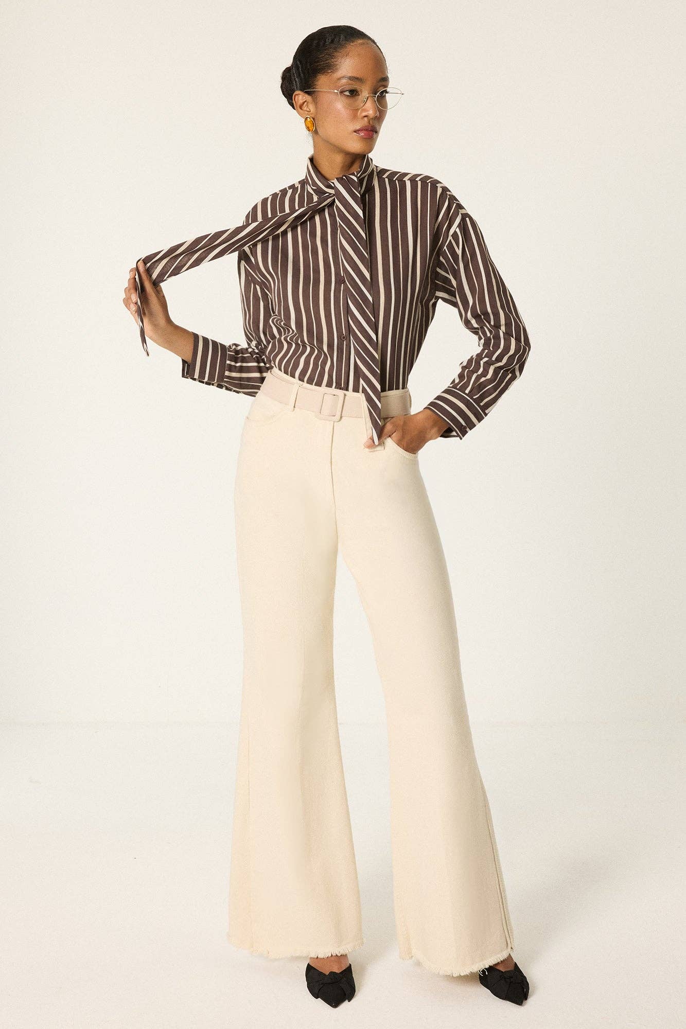 Striped Tie-Neck Blouse