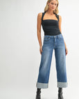 Mid Rise Scissor Cut Cuffed Wide Leg