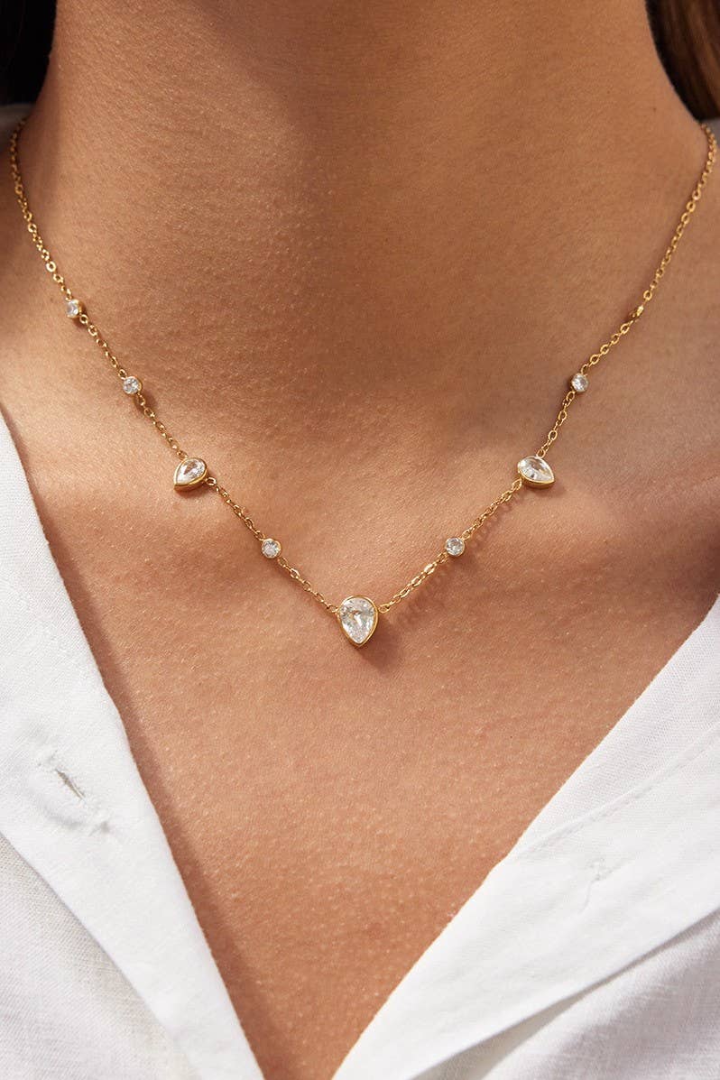 18K Stainless Steel CZ Necklace