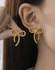 18k Stainless Steel Tarnish Free Bow Stud Earrings