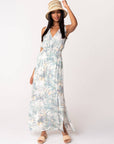 Tropical Sleeveless Tie Back V Neck Maxi Dress