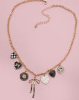Charm Necklace-bow Checker Heart Rhinestone
