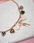 Charm Necklace-bow Checker Heart Rhinestone