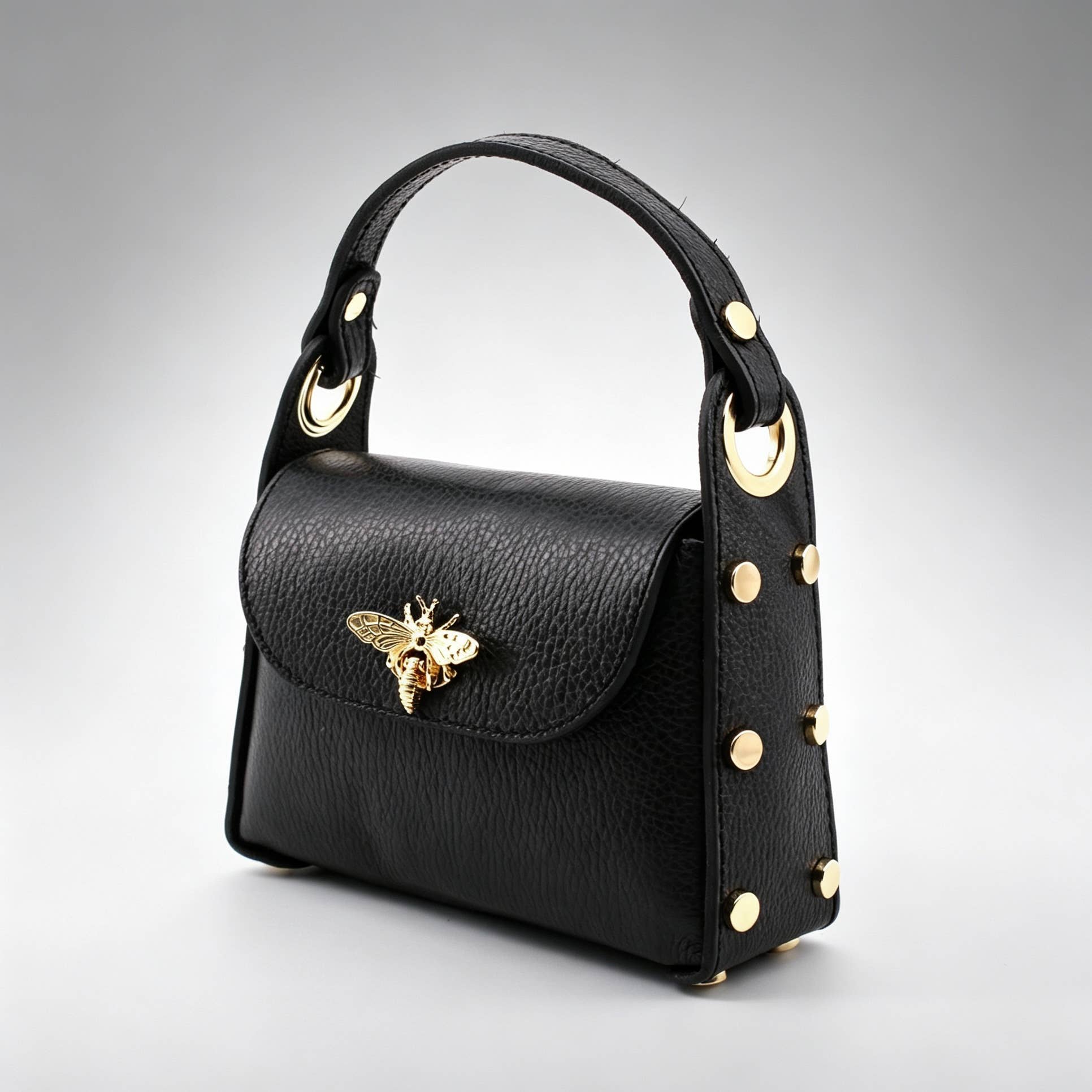 Bee Happy Mini Leather Crossbody Bag with Gold Bee Clasp