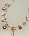 Pearl Beaded Bow Strawberry Cherry Necklace