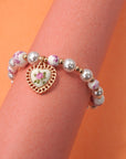 Pink Ceramic Porcelain Pearl Mix Heart Bracelet