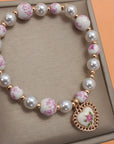 Pink Ceramic Porcelain Pearl Mix Heart Bracelet