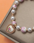 Pink Ceramic Porcelain Pearl Mix Heart Bracelet