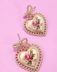 Rose Ceramic Porcelain Bow Drop Earrings