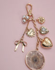 Bag Charm-dried Flower Bow Heart Pearl