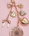 Bag Charm-dried Flower Bow Heart Pearl