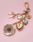 Bag Charm-dried Flower Bow Heart Pearl