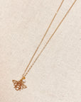 Textured Brass Bee Gold Charm Necklace