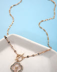 Rhinestone Rose Flower Pearl Charm Toggle Necklace