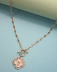 Rhinestone Rose Flower Pearl Charm Toggle Necklace