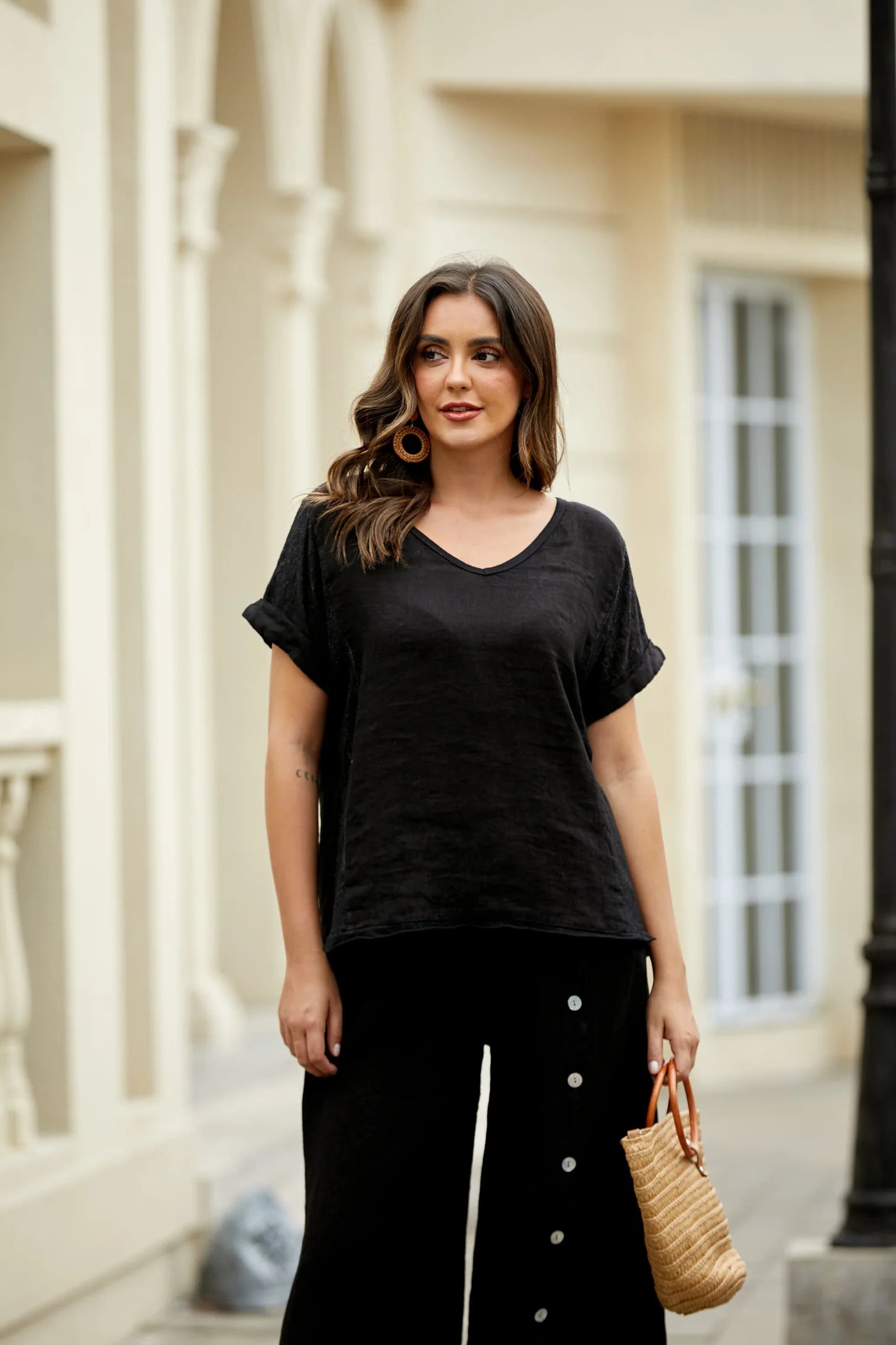 Breezy V-Neck Linen Tee