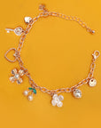 Charm Bracelet-floral Cherry Heart Bow Key